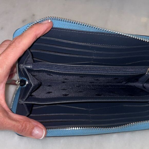 Kate Spade Wallet Leather Staci Blue White Colorblock Full Zip Continental - Picture 12 of 16